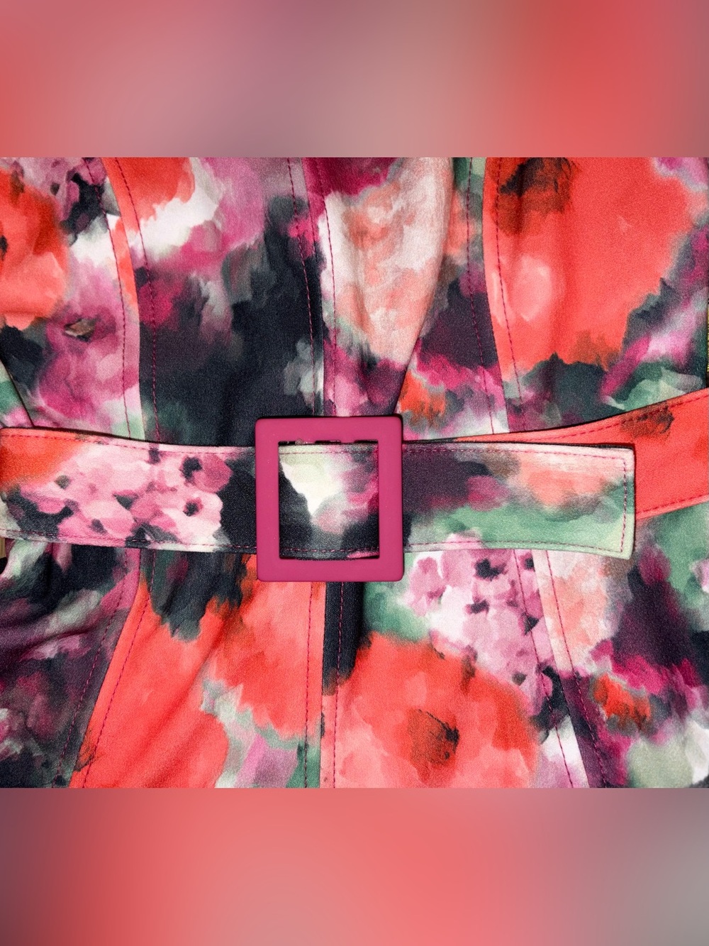 NWT Calvin Klein Size 2 Floral Fit & Flare Midi Dress Belted V-Neck - Picture 9 of 9